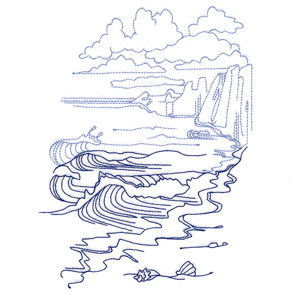 Classic Beach Scene - Cliffside Waves (Bluework) - Image 2