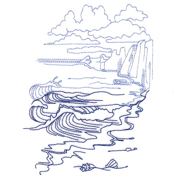 Classic Beach Scene - Cliffside Waves (Bluework) - Image 3