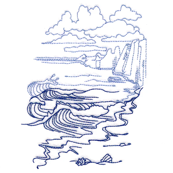 Classic Beach Scene - Cliffside Waves (Bluework) - Image 4