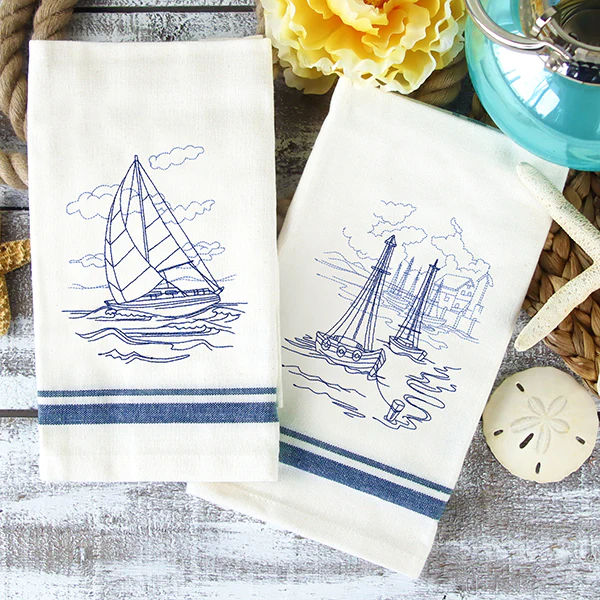 Classic Beach Scene - Harbor (Bluework) - Image 10