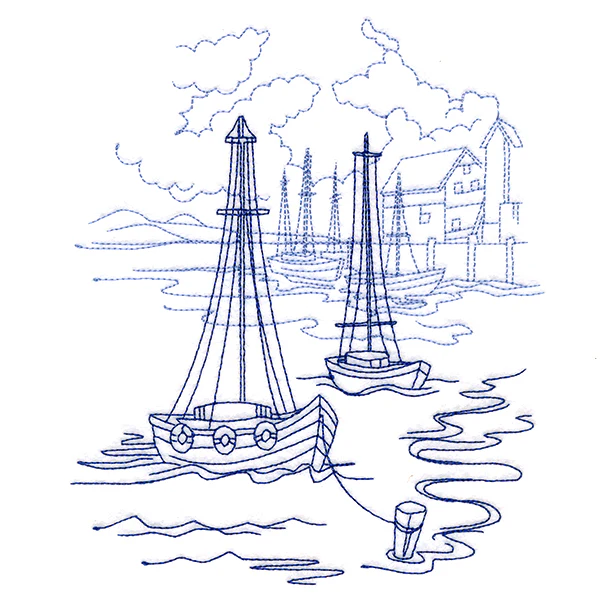 Classic Beach Scene - Harbor (Bluework) - Image 3