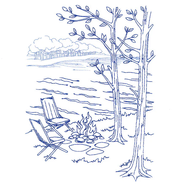 Classic Camping Scene - Bonfire (Bluework) - Image 2