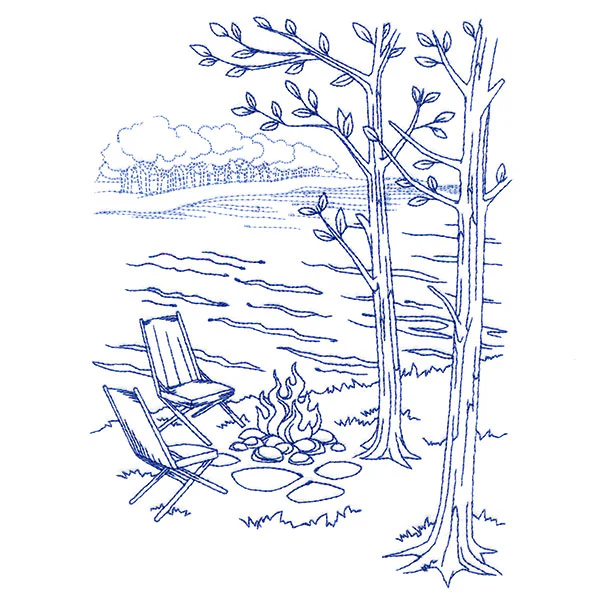 Classic Camping Scene - Bonfire (Bluework) - Image 3