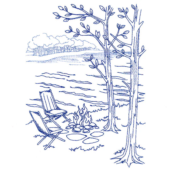 Classic Camping Scene - Bonfire (Bluework) - Image 4