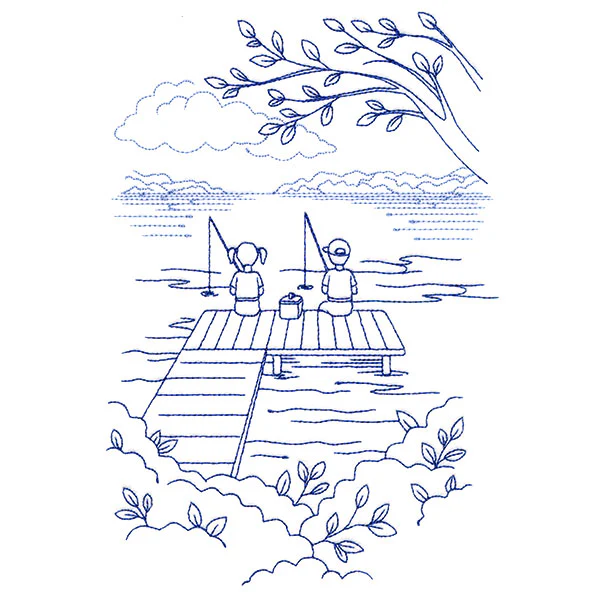 Classic Camping Scene - Fishing (Bluework) - Image 3