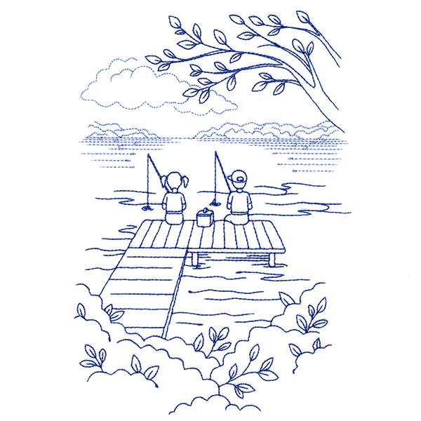 Classic Camping Scene - Fishing (Bluework) - Image 4