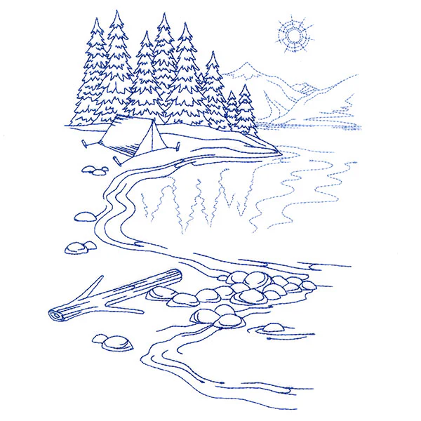 Classic Camping Scene - Lakeside (Bluework) - Image 3