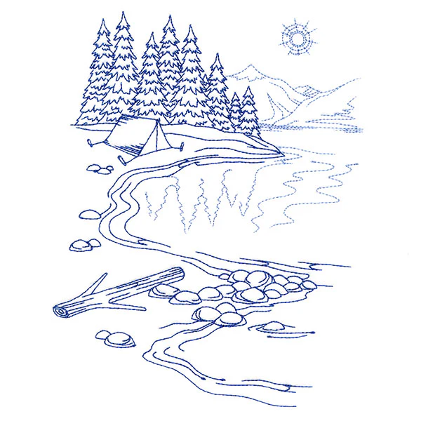Classic Camping Scene - Lakeside (Bluework) - Image 5