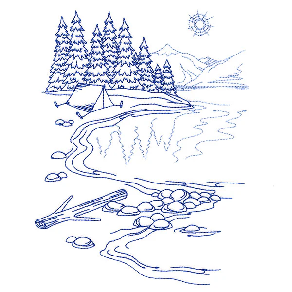 Classic Camping Scene - Lakeside (Bluework) - Image 7