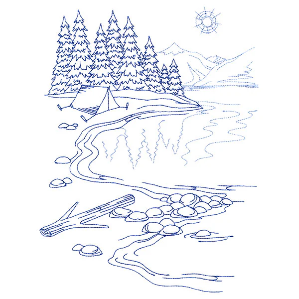Classic Camping Scene - Lakeside (Bluework) - Image 9