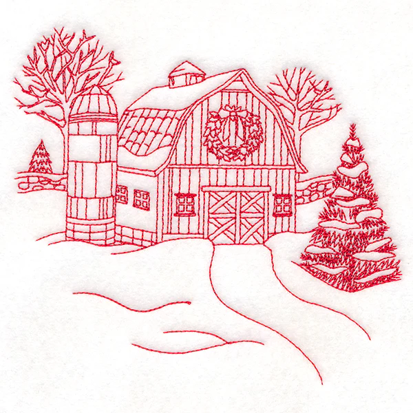 Classic Christmas Scene - Barn (Redwork) - Image 3
