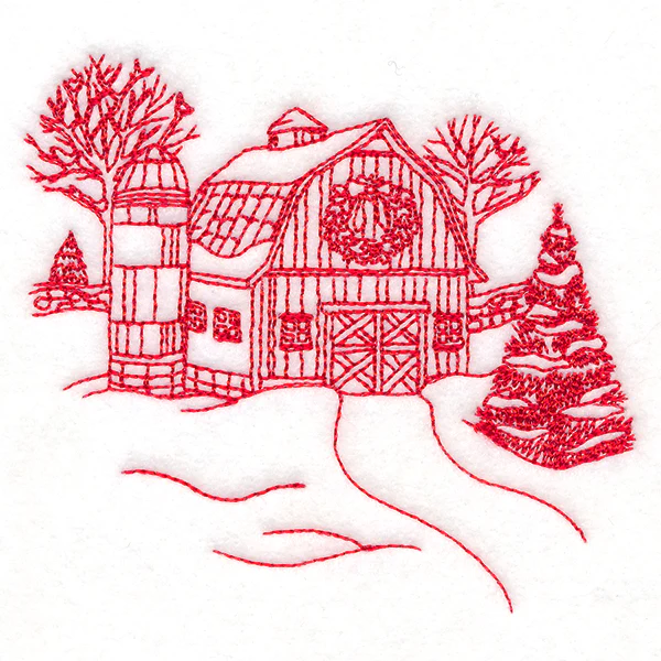 Classic Christmas Scene - Barn (Redwork) - Image 5
