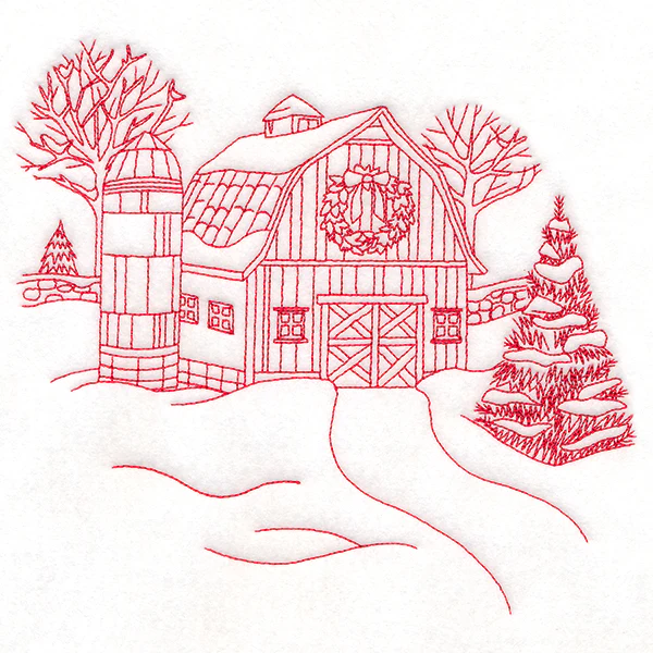 Classic Christmas Scene - Barn (Redwork) - Image 6