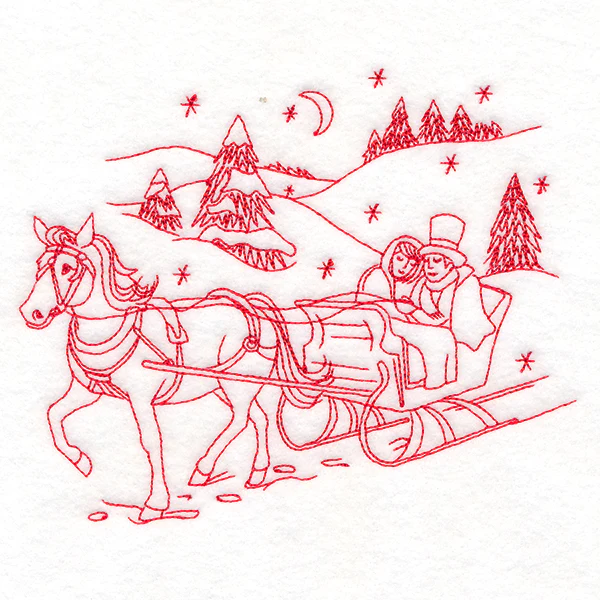 Classic Christmas Scene - Horse and Sleigh (Redwork) - Image 3