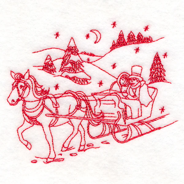 Classic Christmas Scene - Horse and Sleigh (Redwork) - Image 5