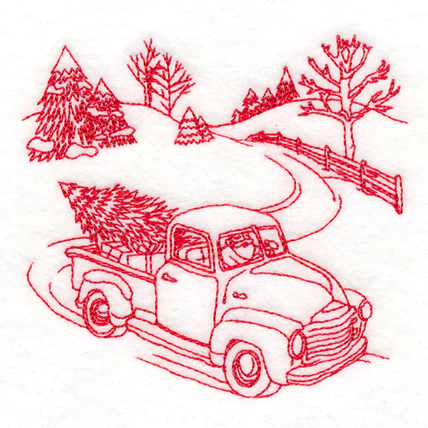Classic Christmas Scene - Retro Truck (Redwork) - Image 5