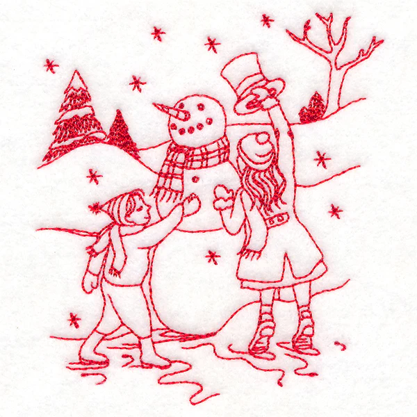 Classic Christmas Scene - Snowman (Redwork) - Image 5