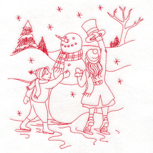 Classic Christmas Scene - Snowman (Redwork) - Image 6