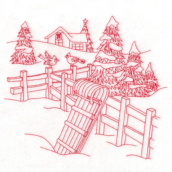Classic Christmas Scene - Toboggan (Redwork) - Image 11