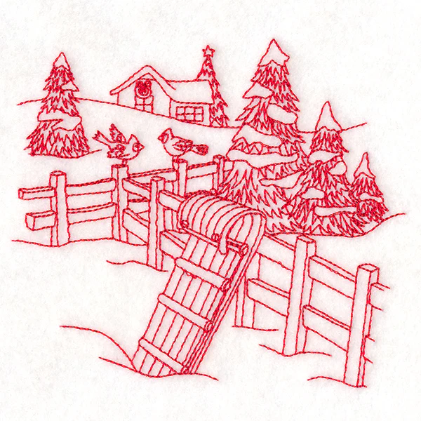 Classic Christmas Scene - Toboggan (Redwork) - Image 7