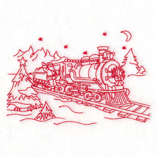 Classic Christmas Scene - Train (Redwork) - Image 4