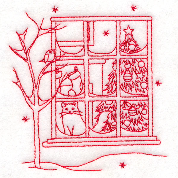 Classic Christmas Scene - Window (Redwork) - Image 5