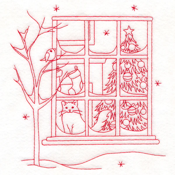 Classic Christmas Scene - Window (Redwork) - Image 6