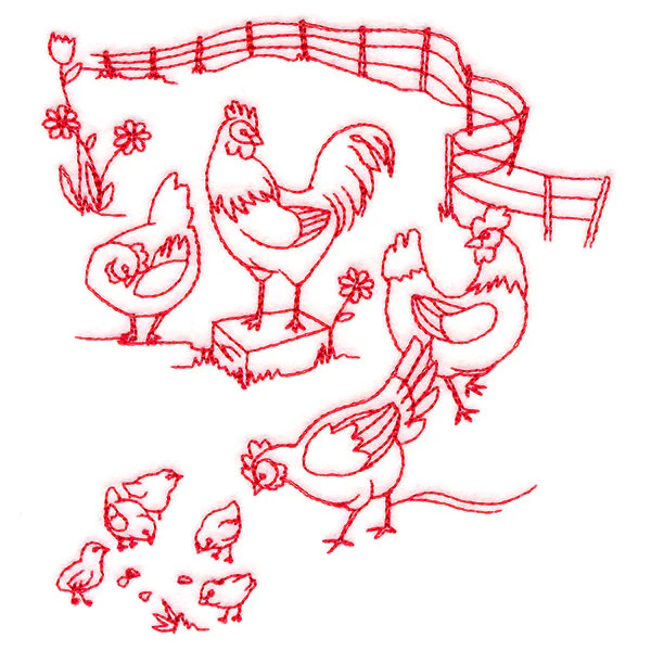Classic Farm Scene - Chickens (Redwork) - Image 4