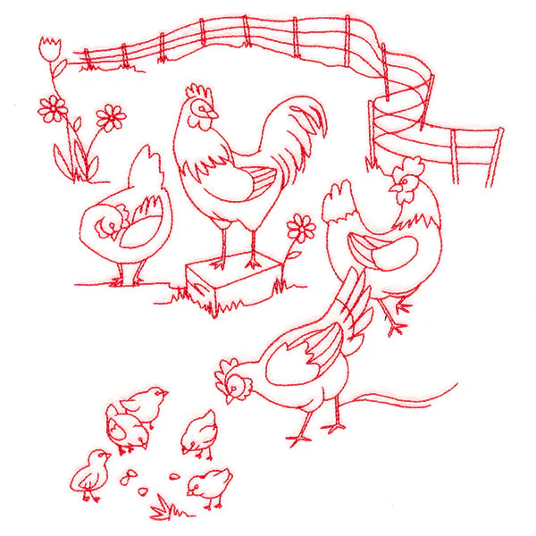 Classic Farm Scene - Chickens (Redwork) - Image 6