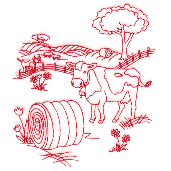 Classic Farm Scene - Cows (Redwork) - Image 4