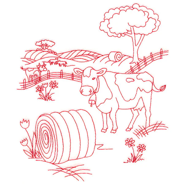 Classic Farm Scene - Cows (Redwork) - Image 6