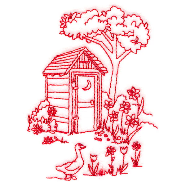 Classic Farm Scene - Outhouse (Redwork) - Image 5