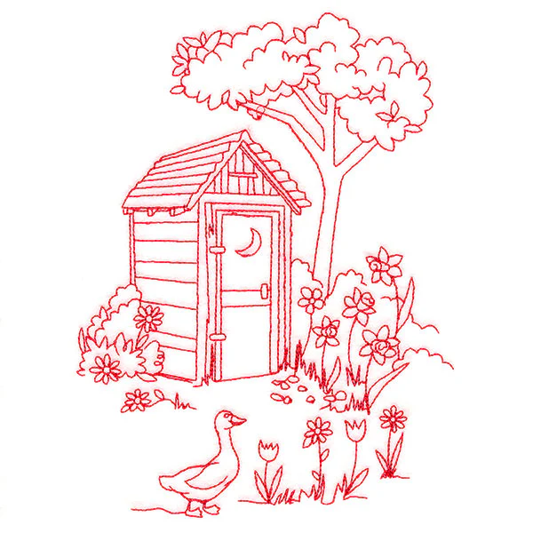 Classic Farm Scene - Outhouse (Redwork) - Image 6