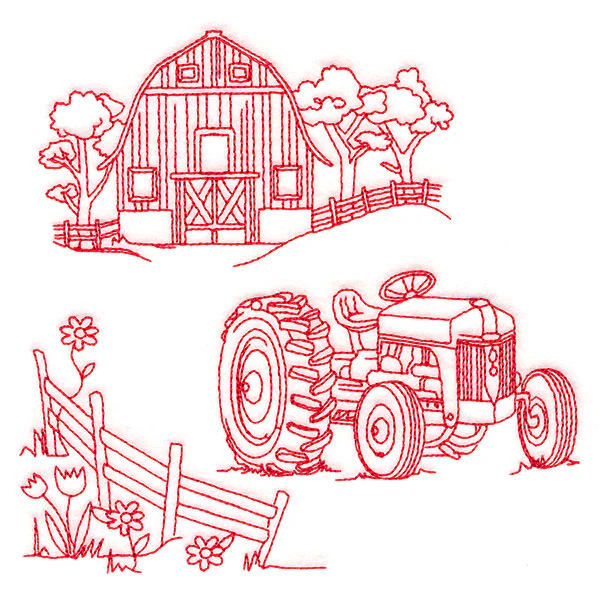 Classic Farm Scene - Tractor (Redwork) - Image 3
