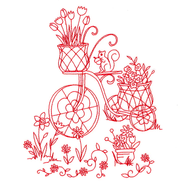 Classic Garden Scene - Bicycle (Redwork) - Image 3