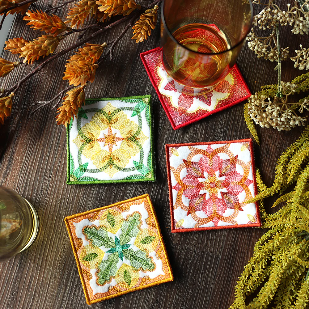 Color Theory Fall Square Coasters (In-the-Hoop) Design Pack - Image 2