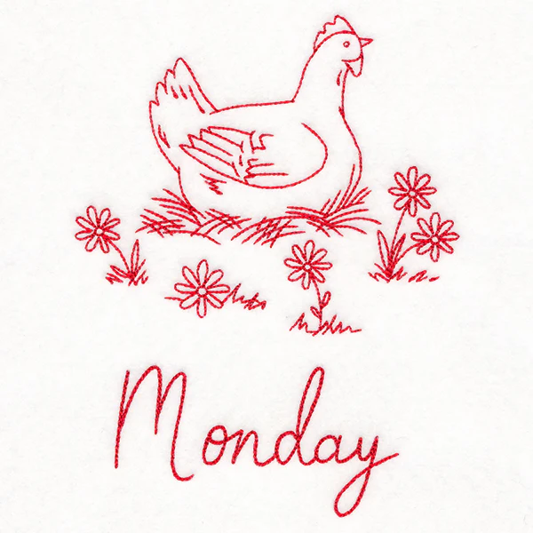 Country Chicken on Monday (Redwork) - Image 3
