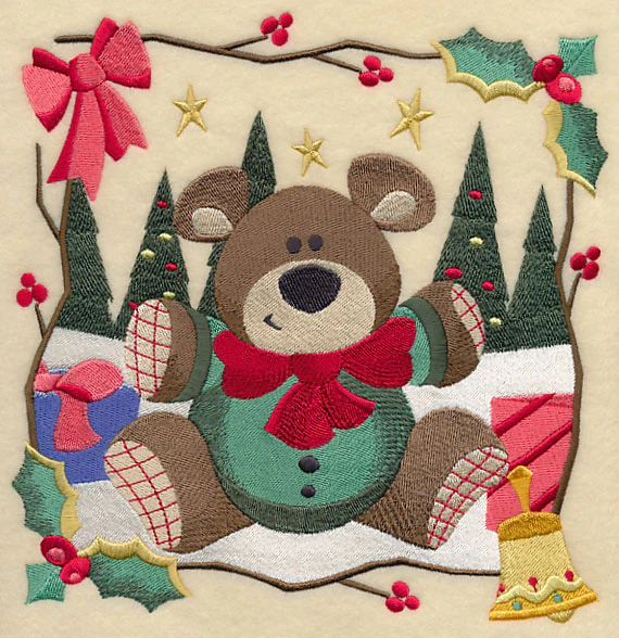 Country Christmas Square - Teddy Bear