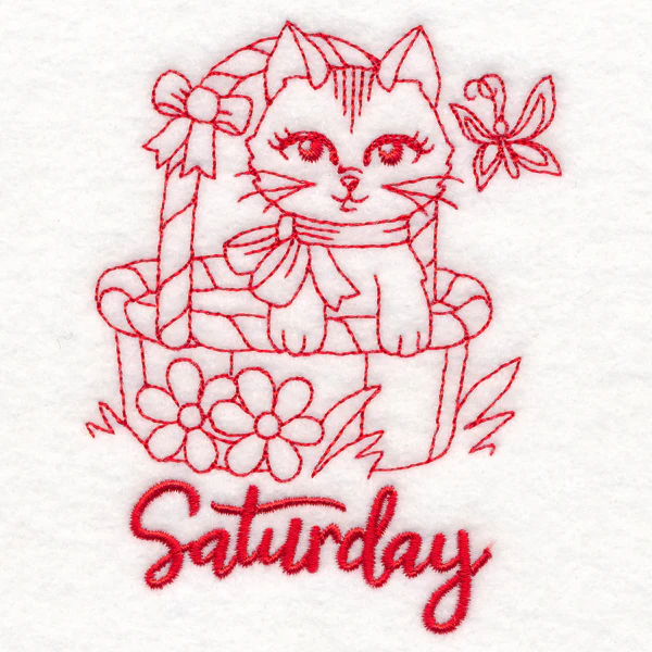 Country Kitten on Saturday (Redwork) - Image 2