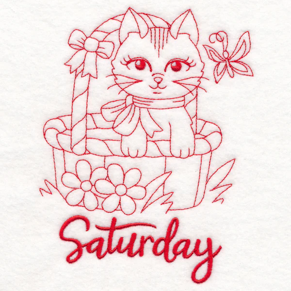 Country Kitten on Saturday (Redwork) - Image 3