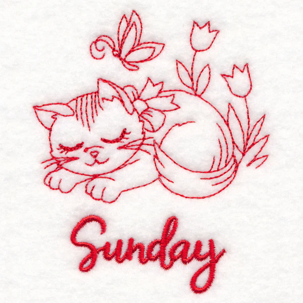 Country Kitten on Sunday (Redwork) - Image 2