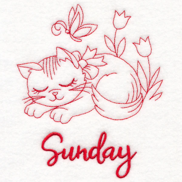 Country Kitten on Sunday (Redwork) - Image 3