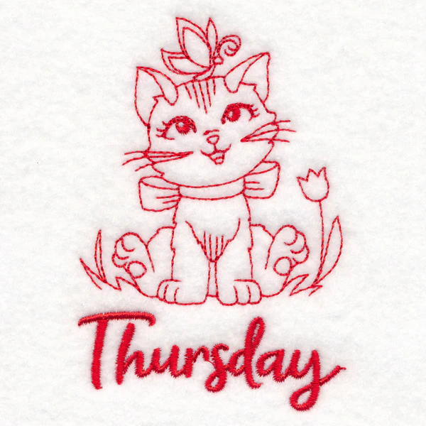 Country Kitten on Thursday (Redwork) - Image 2