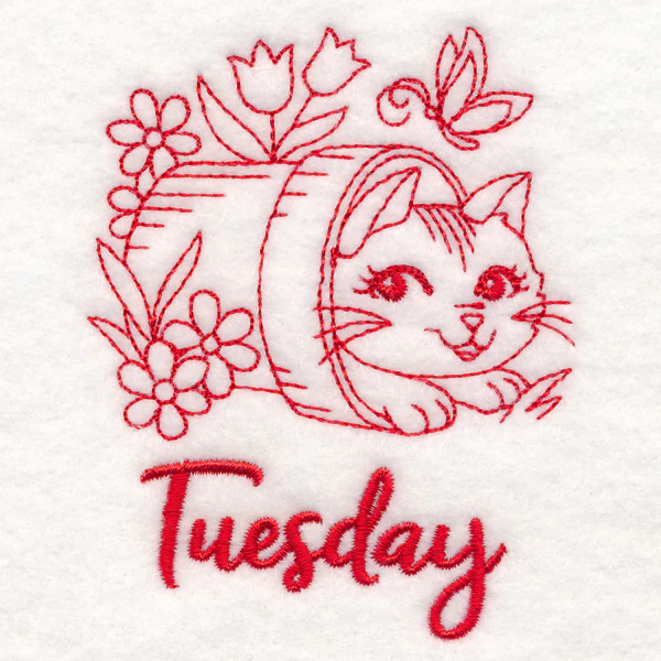 Country Kitten on Tuesday (Redwork) - Image 2