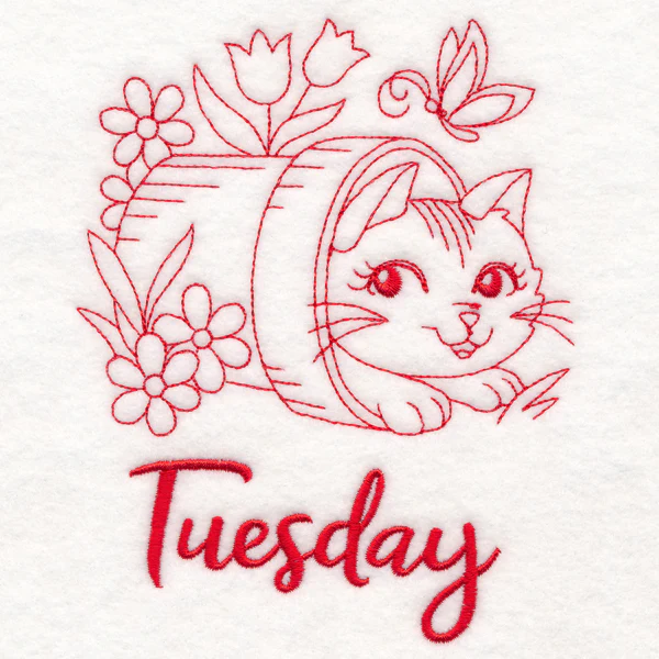 Country Kitten on Tuesday (Redwork) - Image 3