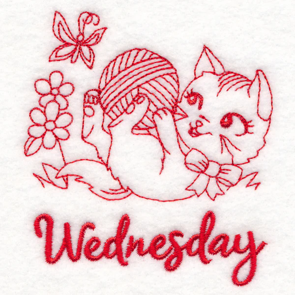Country Kitten on Wednesday (Redwork) - Image 2