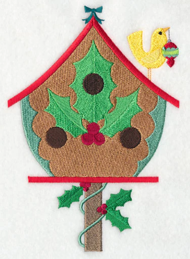 Cozy Christmas Birdhouse with Holly - Image 2