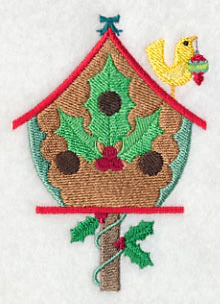 Cozy Christmas Birdhouse with Holly - Image 3