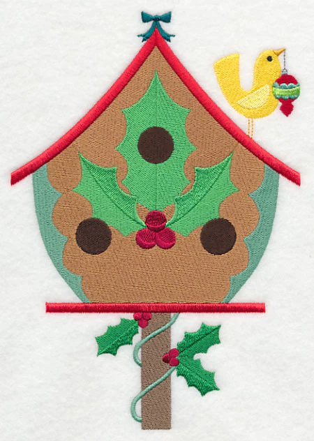 Cozy Christmas Birdhouse with Holly - Image 4