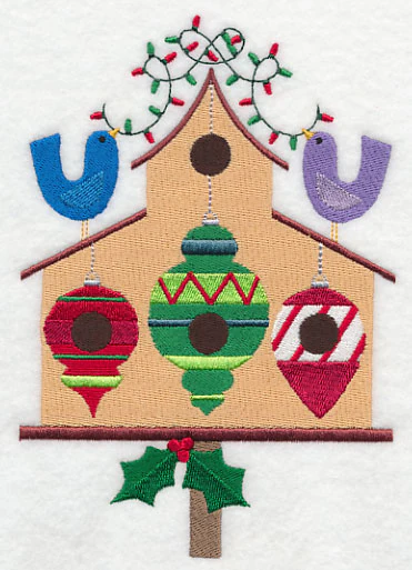 Cozy Christmas Birdhouse with Ornaments - Image 2